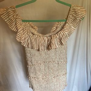 Anthropologie Off the Shoulder Tie Back Smocked Top